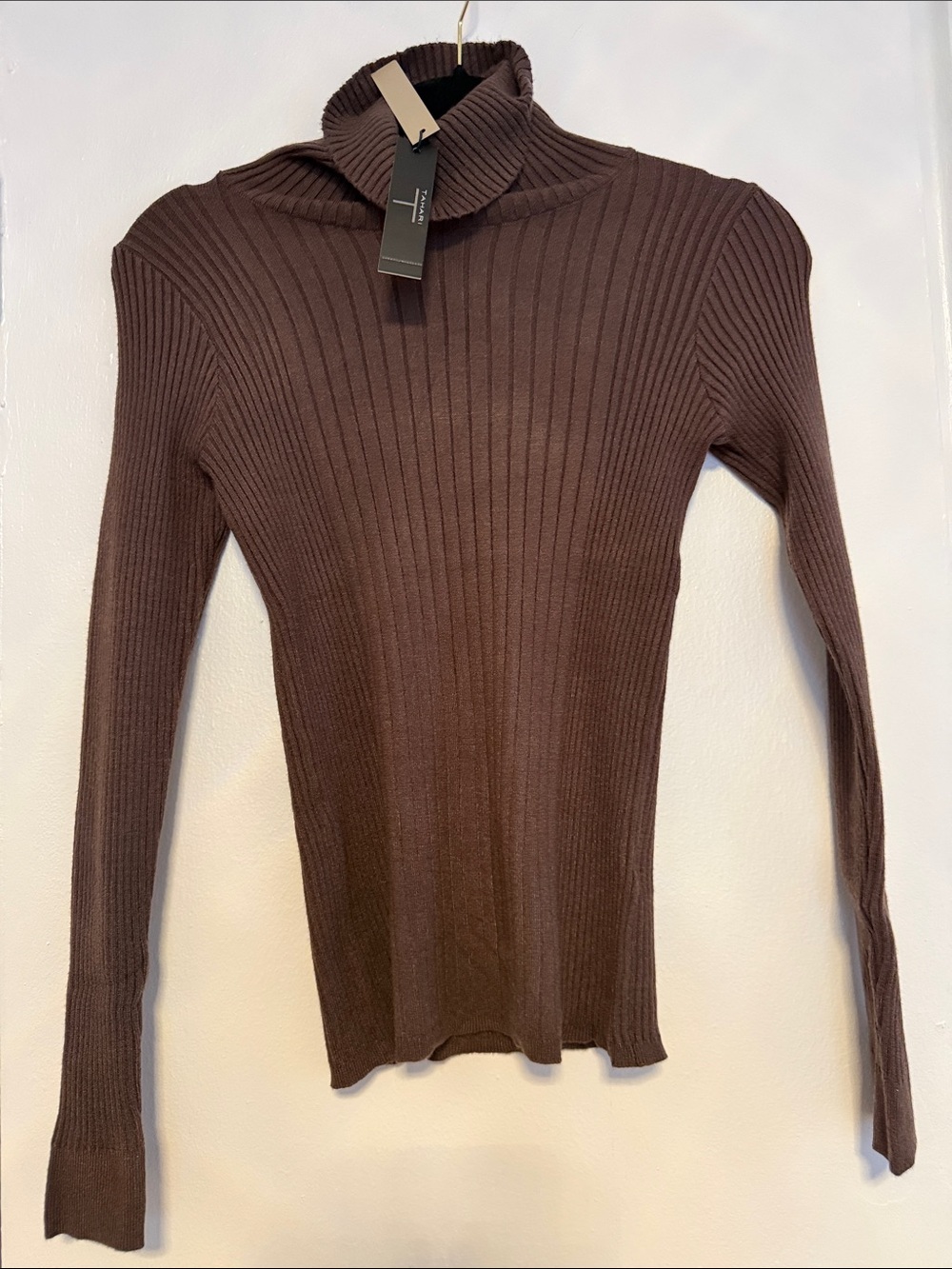 Tahari Chocolate Brown Ribbed Turtleneck Sweater